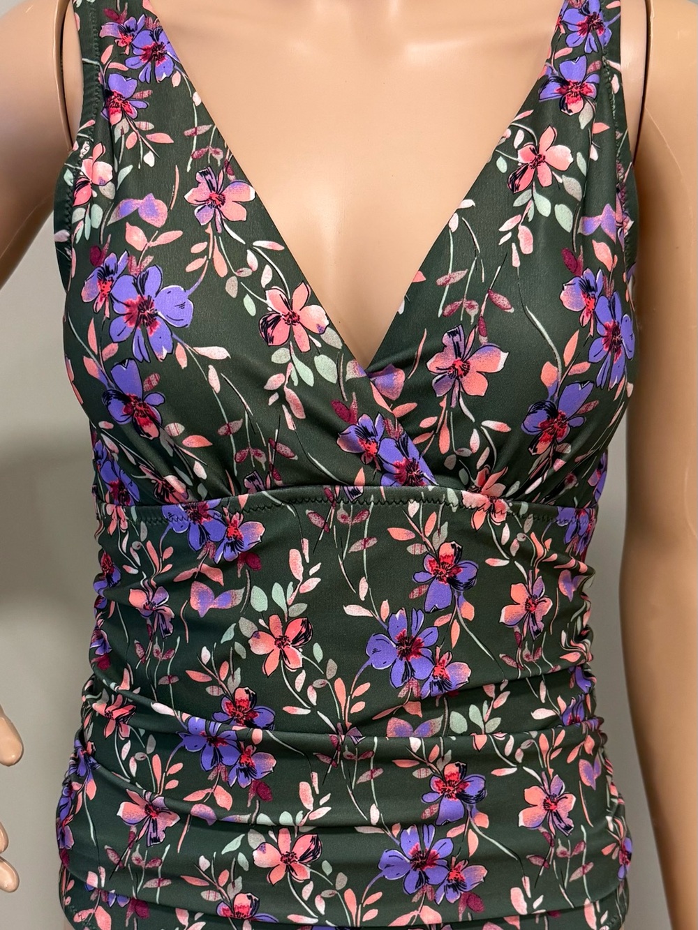 Floral Surplice One-Piece Swimsuit in Dark Green